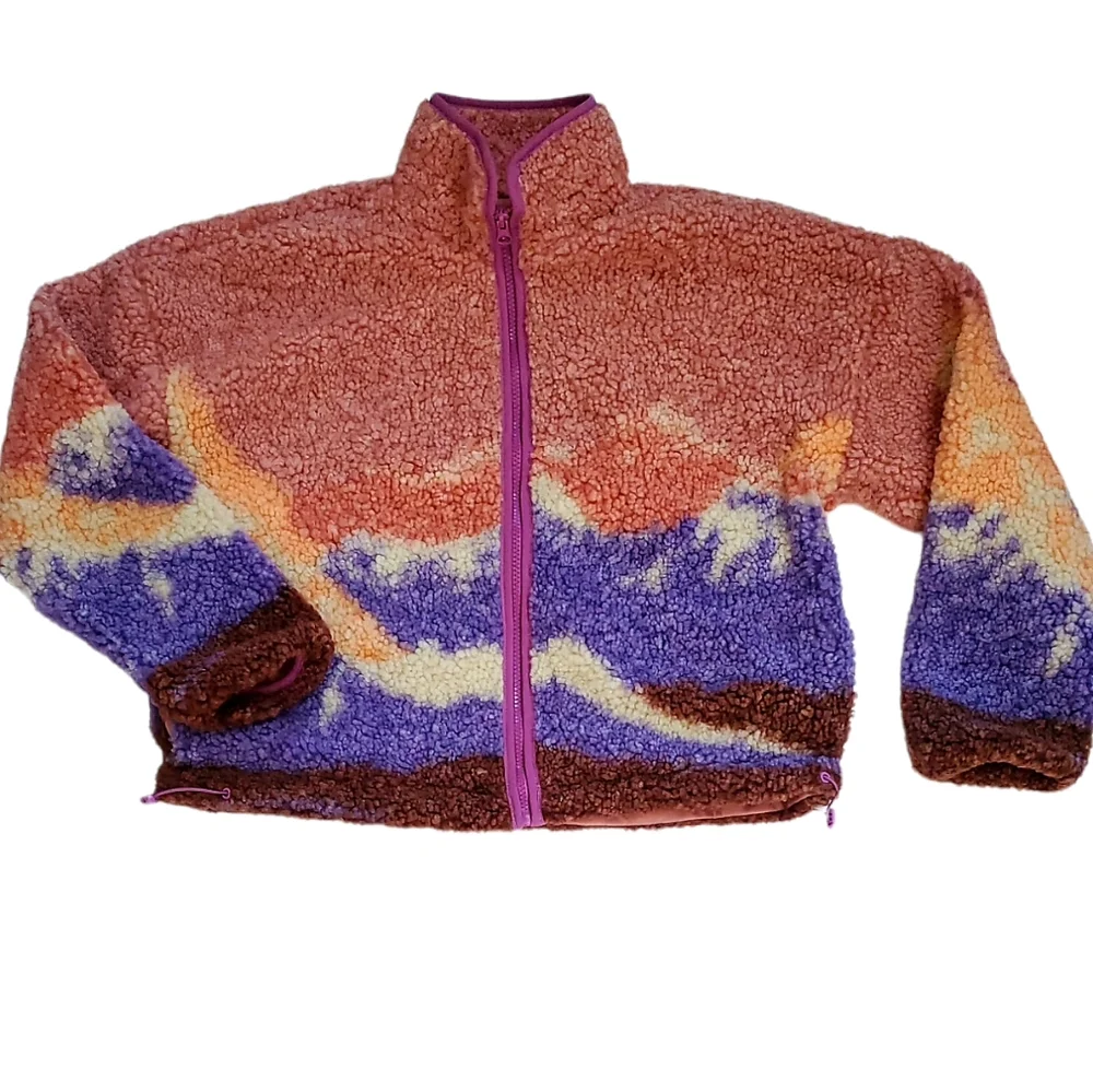Full Zip Sherpa Fleece Jacket Wild Fable Pink Landscape Mens Womens NWT - Picture 3 of 6
